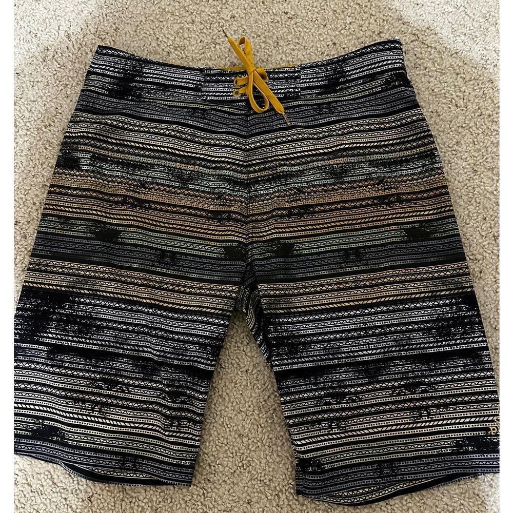 Prana Black and Gray Striped Board Shorts